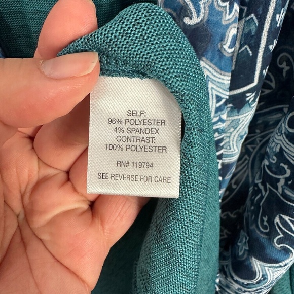 OneWorld Cardigan Women 2X Blue Paisley Trim Boho Open Front Long‎ Sleeve Artsy - Picture 5 of 7